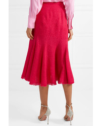 Oscar de la Renta Frayed Wool Blend Tweed Midi Skirt
