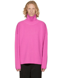 hot pink oversized turtleneck sweater
