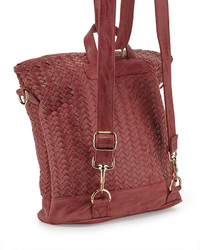 Neiman Marcus Distressed Woven Square Backpack Rose