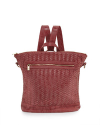 Neiman Marcus Distressed Woven Square Backpack Rose