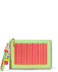 Sophia Webster Flossy Woven Pvc And Leather Pouch Pink