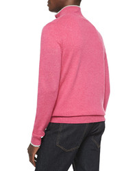 Neiman Marcus Cashmere Cloud Quarter Zip Sweater Pink