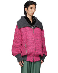We11done Pink Grey Voluminous Pile Zip Up Sweater