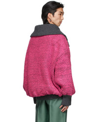 We11done Pink Grey Voluminous Pile Zip Up Sweater