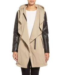 Vince Camuto Faux Leather Sleeve Asymmetrical Anorak