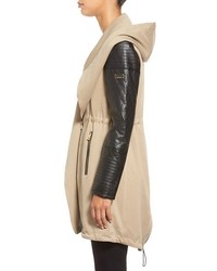 Vince Camuto Faux Leather Sleeve Asymmetrical Anorak