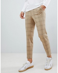 ASOS DESIGN Skinny Smart Trouser In Putty Window Pane Check With Drawcord Waist