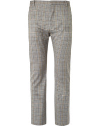 Balenciaga Beige Slim Fit Checked Cotton Suit Trousers