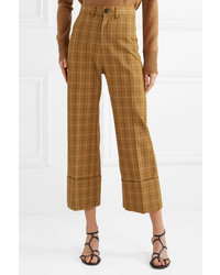 Sea Poirot Cropped Checked Cotton Blend Twill Straight Leg Pants