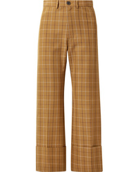 Sea Poirot Cropped Checked Cotton Blend Twill Straight Leg Pants