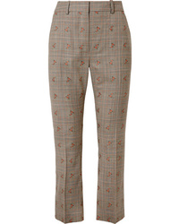 Altuzarra Embroidered Checked Wool Blend Straight Leg Pants