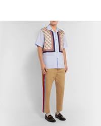 Gucci Tapered Cropped Striped Satin Trimmed Cotton Twill Trousers