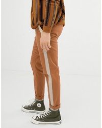 ASOS DESIGN Tapered Trousers In Tan With Side Tape