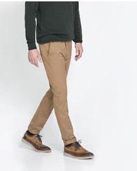 Zara Chinos With Faux Suede Detailing
