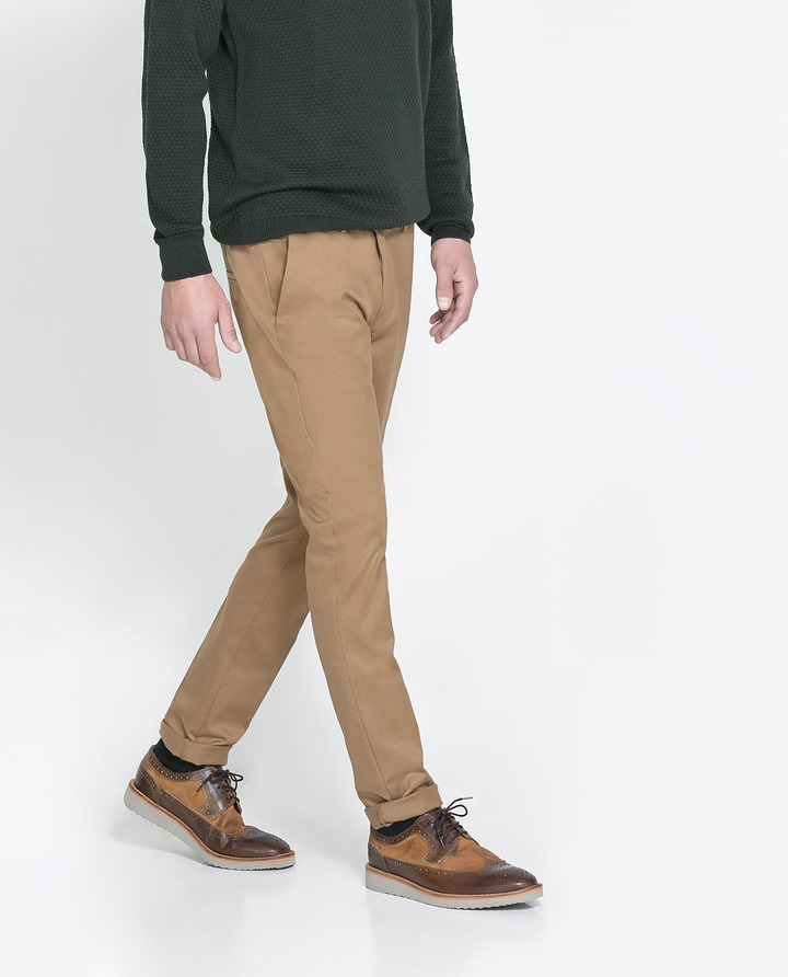 Zara Chinos With Faux Suede Detailing 