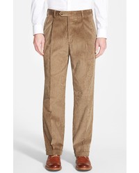 Berle Traditional Fit Pleated Corduroy Trousers In Tan At Nordstrom