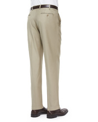 Zanella Parker Platinum Flat Front Super 150s Trousers Khaki