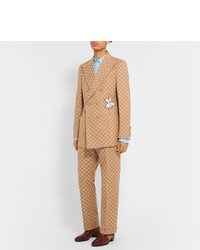 Gucci Slim Fit Logo Jacquard Cotton Blend Suit Trousers