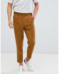 ASOS DESIGN Tapered Crop Smart Trouser With Pleats In Camel