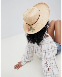 Brixton Straw Fedora Hat With Printed Rose