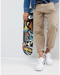 ASOS DESIGN Asos Skater Fit Jeans In Sand With Contrast Stitching