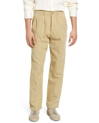 WYTHE Pleat Front Cotton Linen Pants In Camp Khaki At Nordstrom