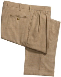 Berry Bricken Silk Wool Linen Plaid Pants Pleats Cuffs