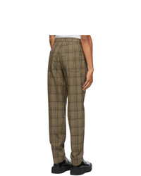 Helmut Lang Beige And Black Wool Plaid Pull On Trousers