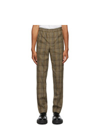 Helmut Lang Beige And Black Wool Plaid Pull On Trousers