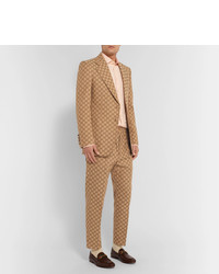 Gucci Beige Cropped Tapered Logo Jacquard Cotton Blend Suit Trousers