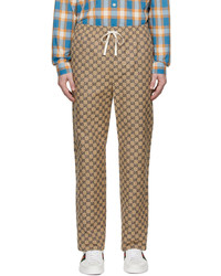Gucci Beige Navy Canvas Gg Trousers