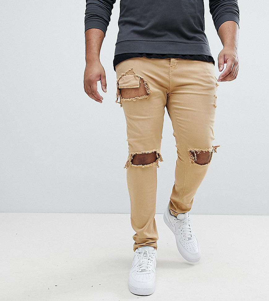 Sixth Skinny Fit In Stone With Distressing Asos, $26 | Asos | Lookastic