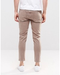 Asos Brand Skinny Cropped Jeans With Extreme Knee Rips In Light Brown
