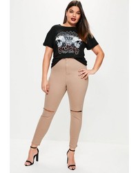 Missguided Plus Size Camel High Waisted Slash Knee Skinny Jeans