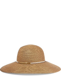 Eugenia Kim Honey Faux Leather Trimmed Straw Sunhat Camel
