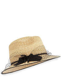 Inverni Indi Straw Fedora Hat W Netting Natural