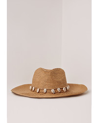 Missguided Shell Trim Straw Cowboy Hat Tan