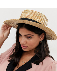 South Beach Straw Boater Hat With Black Ribbon