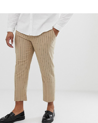 ASOS DESIGN Plus Skinny Crop Smart Trouser In Stone Pinstripe Wool Mix
