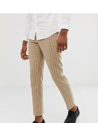ASOS DESIGN Tall Skinny Crop Smart Trouser In Stone Pinstripe Wool Mix