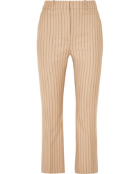 Khaki Vertical Striped Wool Dress Pants