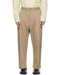 Hed Mayner Tan Wool 6 Pleat Trousers