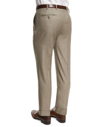 Armani Collezioni Flat Front Wool Trousers Tan