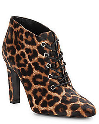 Leopard Calf Hair Lace-up Ankle Boots