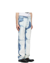 Telfar Blue And White Bleached Panelled Jeans