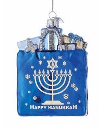 Kurt Adler Happy Hanukkah Glass Gift Bag Ornat