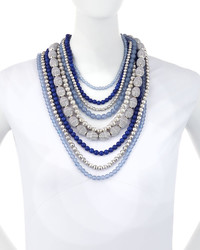 Lydell NYC Nine Layer Statet Beaded Necklace Blue
