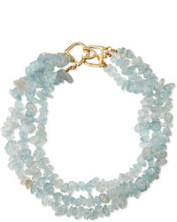 Kenneth Jay Lane Three Row Glass Opal Beaded Necklace Blue