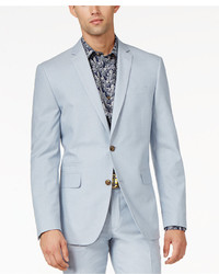 Bar III Light Blue Chambray Solid Cotton Slim Fit Jacket Only At Macys