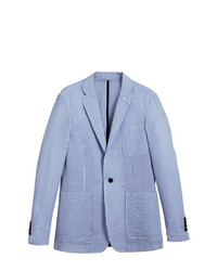 Burberry Slim Fit Cotton Blend Seersucker Tailored Jacket